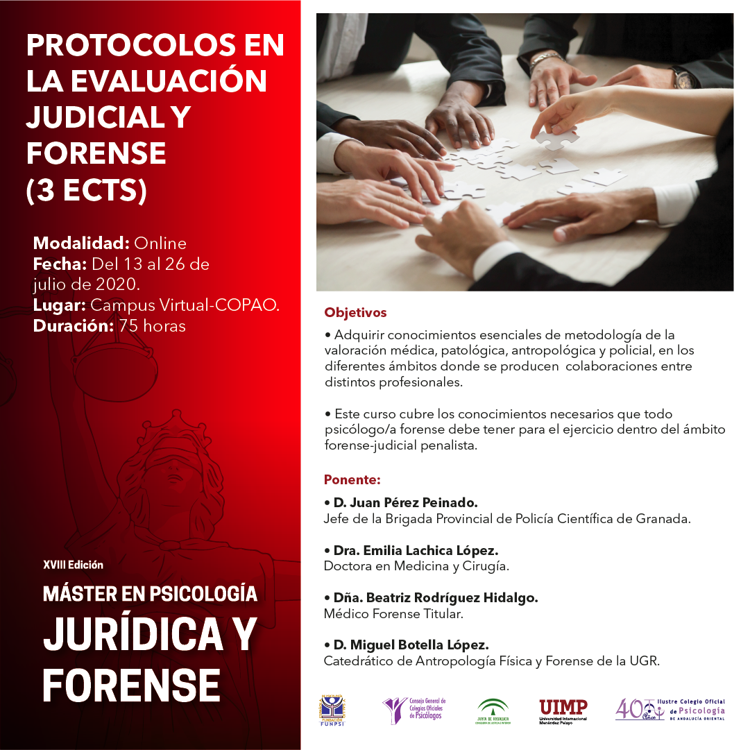 Protocolos en la evaluación judicial y forense (75 horas)
