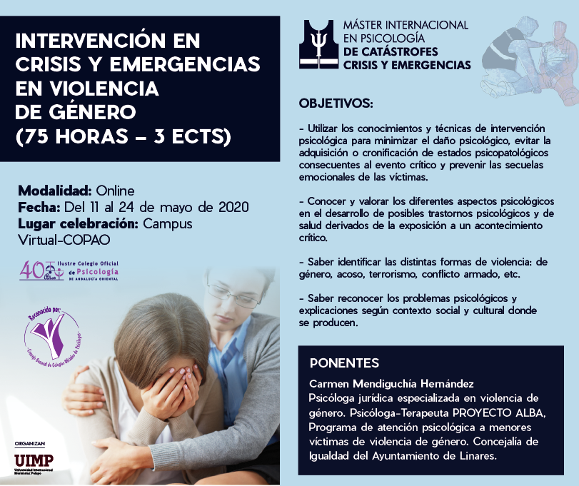Intervención en crisis y emergencias en violencia de género (75 horas)